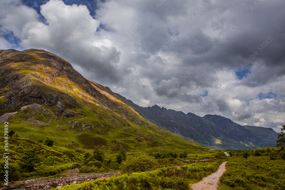 Naklejka premium The mountain landscape in Glencoe, a valley in Highlands, Scotland.