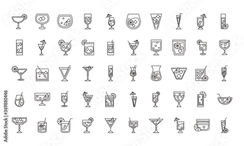 cocktail icon liquor alcoholic drinks beverages glass cups icons set