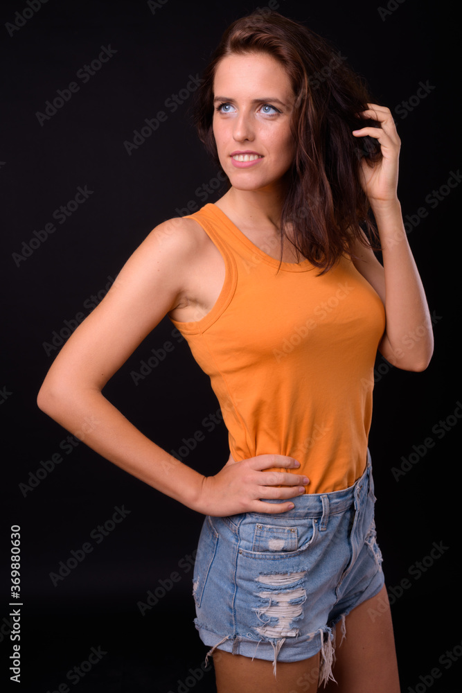 Portrait of young beautiful woman with brown hair Portrait of young beautiful woman with brown hair