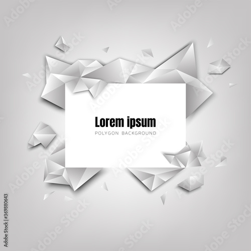 white crystal polygon abstract banner background, 3d mineral frame, promotion template for website cover poster banner brochure and more