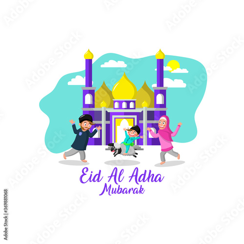 A family is waiting for a lamb to be sacrificed for the sake of Eid al-Adha