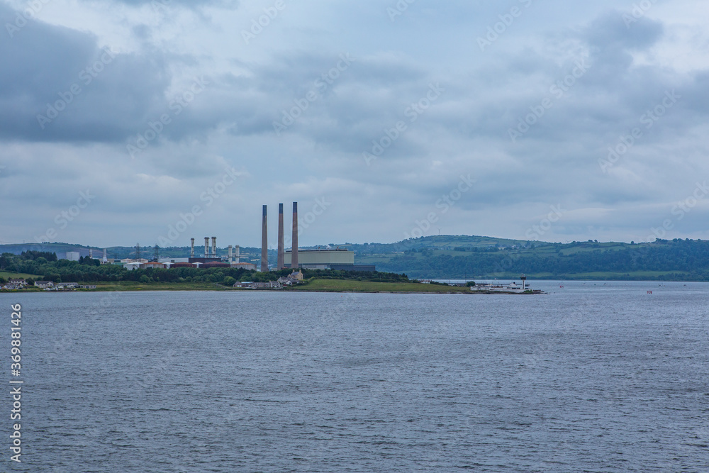 The port in Larne, North Ireland, on a cloudy, day.