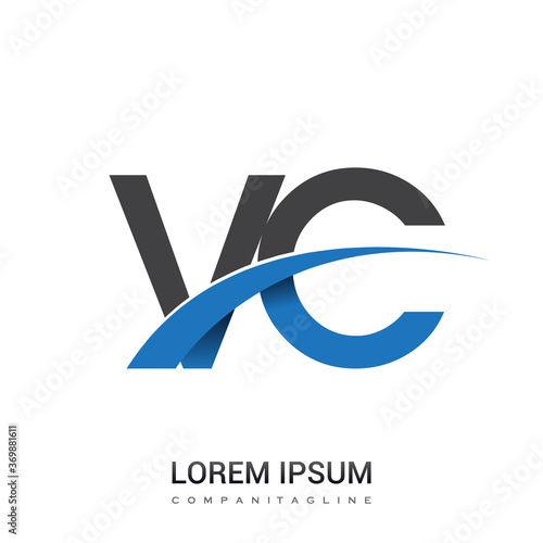 initial letter VC logotype company name colored blue and grey swoosh design. vector logo for business and company identity.