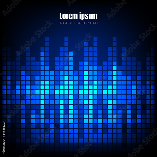 blue wave sound pixel equalizer background, square geometric digital space wallpaper, template for website cover poster banner brochure, flat vector graphic design