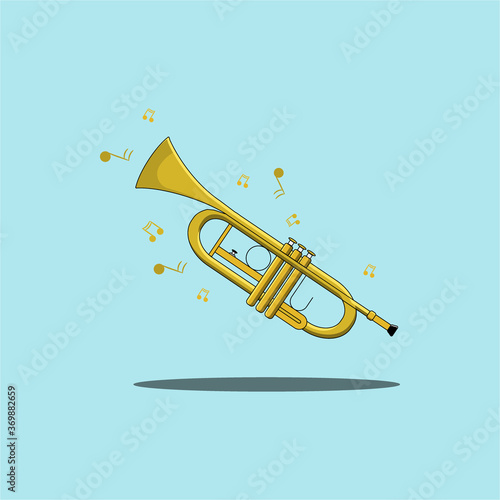 Vector illustration. Classical music wind instrument trumpet. Rock or jazz equipment