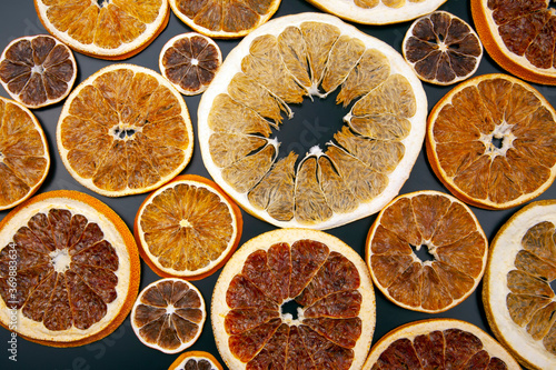 Dried slices of various citrus fruits. vitamin citrus fruits for healthy food
