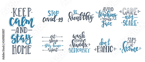 CoronaVirus Covid-19 letterings and other elements. Vector illustration.