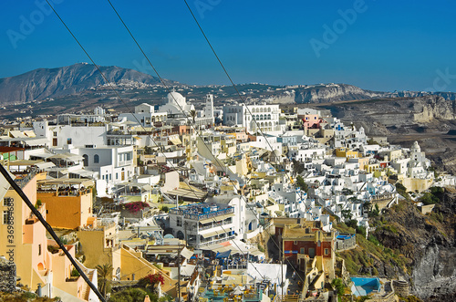 Aerial Fira panorama at Santorini, Greece