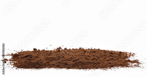 Milled coffee powder pile isolated on white background 