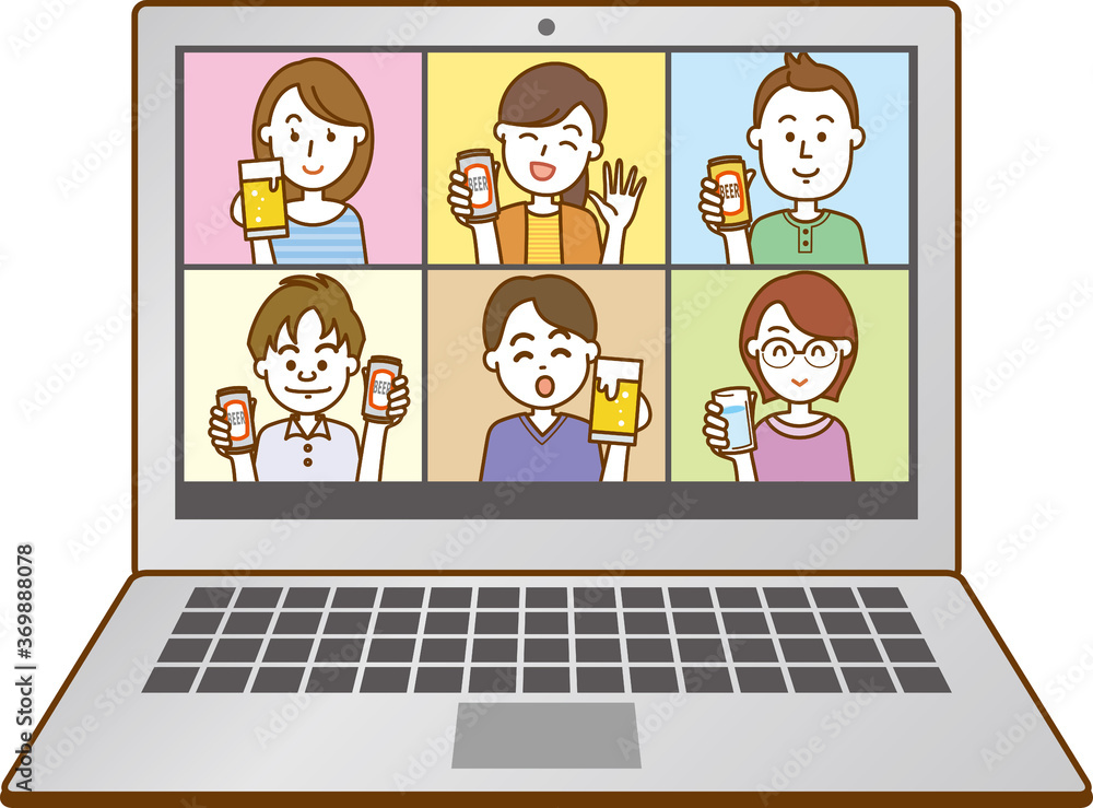 オンライン飲み会をしているノートパソコンのイメージイラスト オンライン飲み会をしているノートパソコンのイメージイラスト