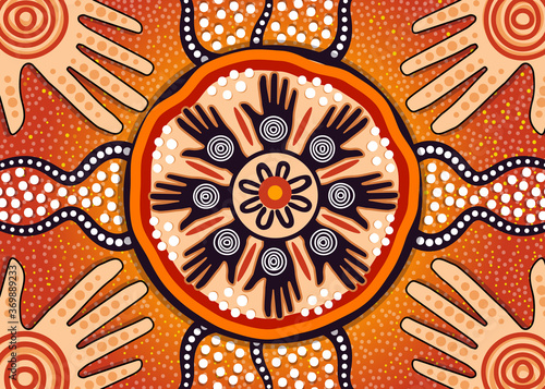 Aboriginal dot art vector painting. Friendship and unity concept
