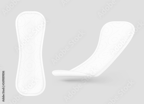 Realistic women pads mockup. Front and perspective view. Vector illustration. Сan be used for healthcare, medical and other needs. EPS10.