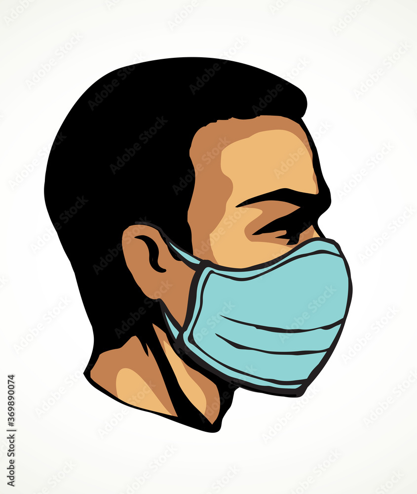 Man in medical mask in profile. Vector drawing Man in medical mask in profile. Vector drawing