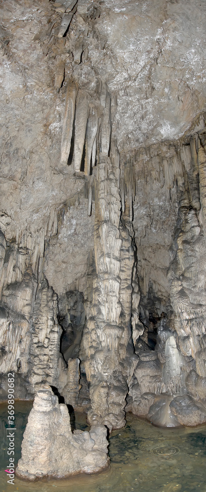 Stalagmite, the natural pillar, in the Psychro Cave, Crete, Greece