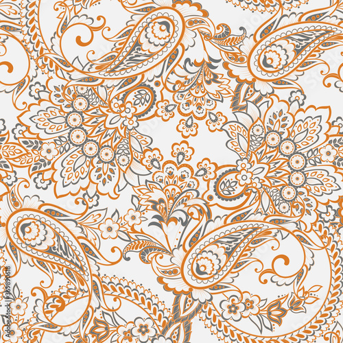 Seamless pattern with paisley ornament. Ornate floral decor. Vector illustration