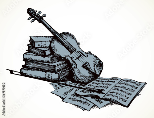 Still life with a violin. Vector drawing