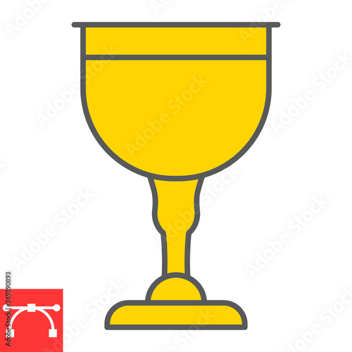 Jewish goblet color line icon, rosh hashanah and Jewish cup, chalice sign vector graphics, editable stroke filled outline icon, eps 10.