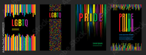 Lgbtq rainbow flag freedom community, pride pattern on black background, colorful cover illustration. photo
