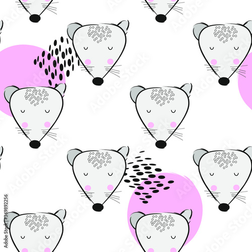 Kids Wallpaper. Seamless pattern with cute mouse, vector illustration photo