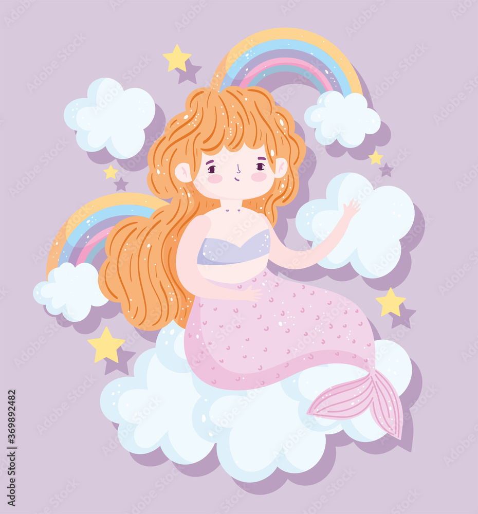 cute little blonde mermaid rainbows clouds stars cartoon cute little blonde mermaid rainbows clouds stars cartoon
