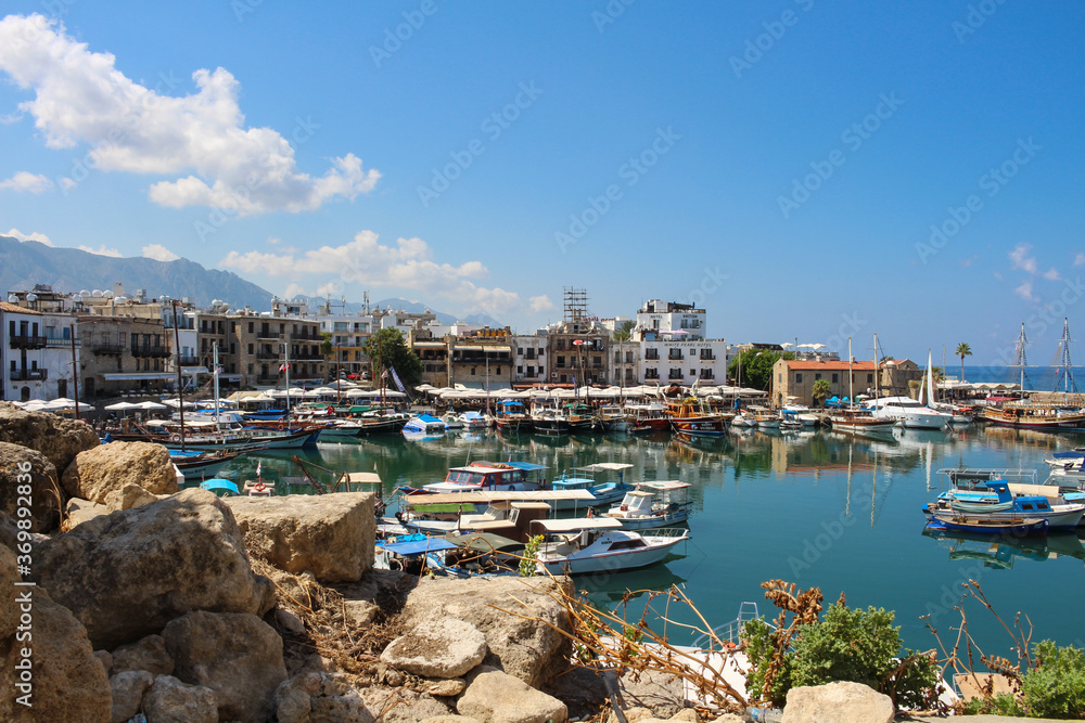White pearl hotel in Kyrenia harbour.