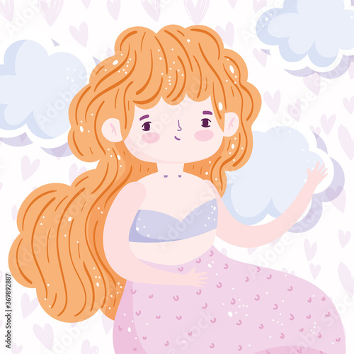 beautiful little mermaid blonde hair clouds decoration cartoon