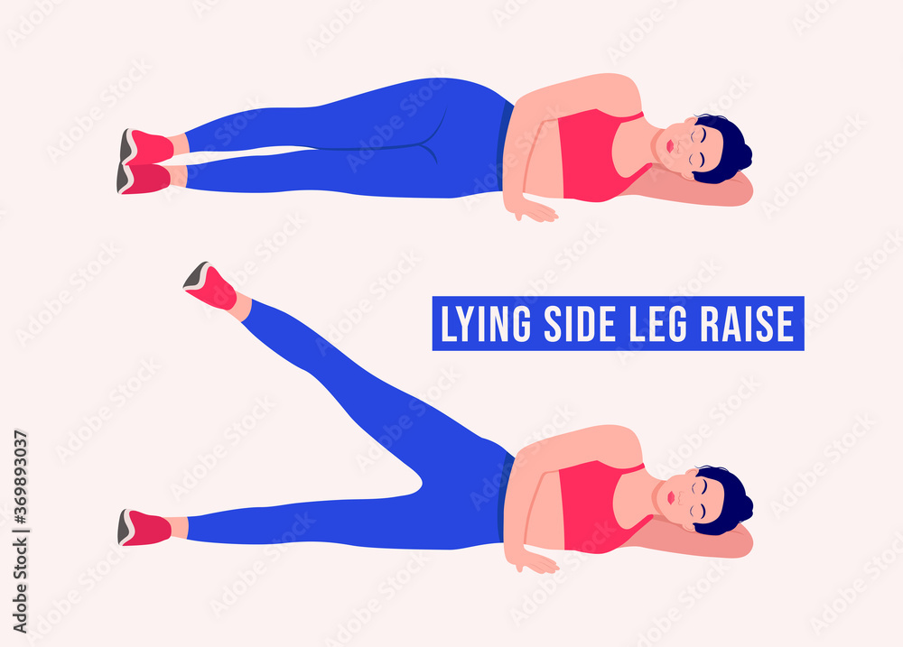 Lying Side Leg Raise exercise, Woman workout fitness, aerobic and exercises. Vector Illustration.