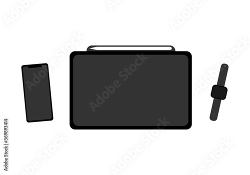 Tablet with pen smart watch and mobilphone - Vector photo