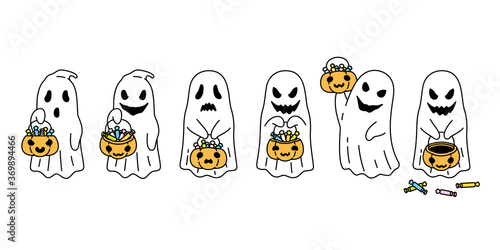 Ghost vector spooky Halloween icon pumpkin basket candy logo symbol cartoon character doodle evil illustration design