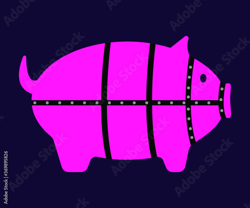 Pink pig on a blue background, BDSM style, vector