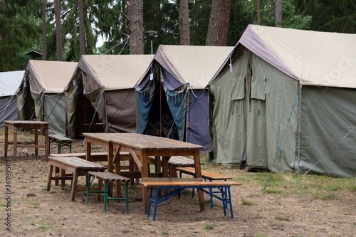 Scout tents camp in the forest