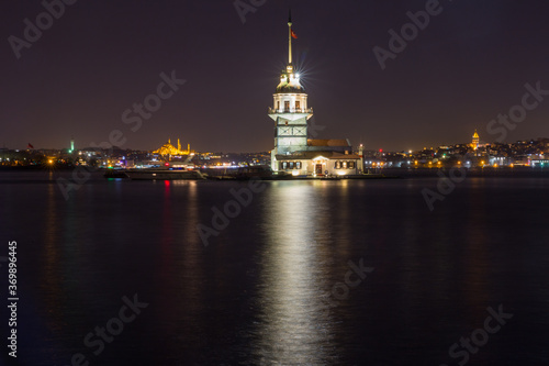 Famous Maiden s Tower in Istanbul  Turkey. long exposure night lights.