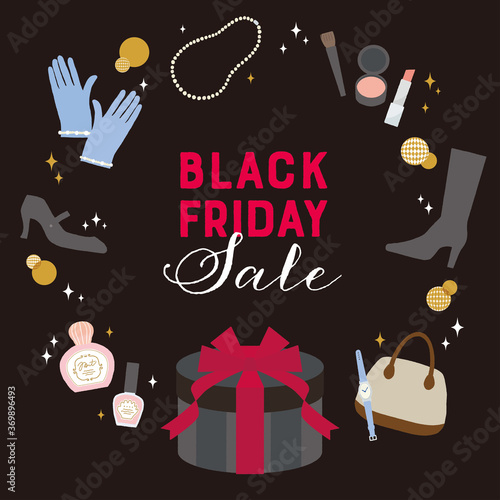 ブラックフライデーのショッピングフレーム  黒背景 文字あり