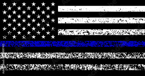American flag with police support symbol, Thin Blue Line. Vector EPS 10	
