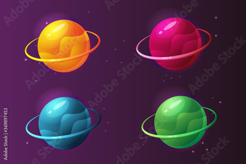 Set of planets for the game or app design. Vector illustration. 