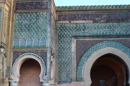A fragment of the main and most beautiful gate of Meknes Bab-El-Mansur.