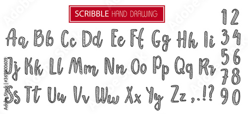 hand drawn scribble alphabet isolated on white background
