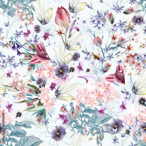 Floral vector illustration with spring and summer field flowers