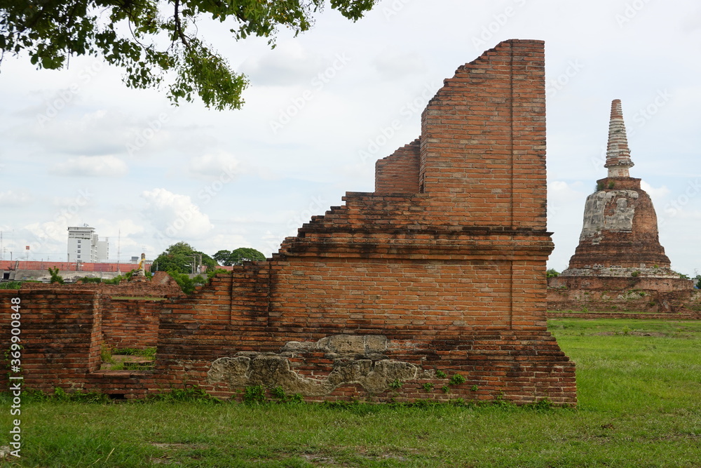 Historic Temple, Red Brick Wall ,Wat ma hae yong, Ayutthaya, Thailand