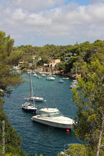 The picturesque Bay of Cala Figuera with many yachts. Cala Figuera. Majorca. Spain.