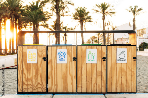 Sorting recyclable waste on the street. photo