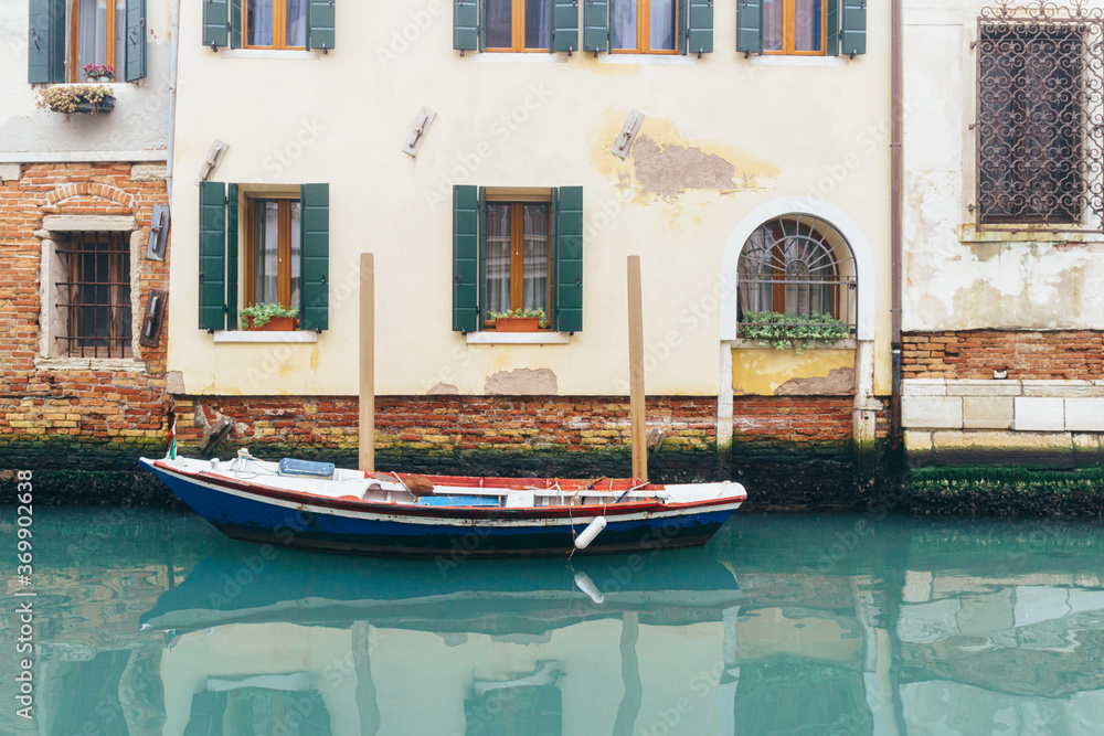 Venice Italy. Postcard architecture of Venice and its canals. Vintage image with nice boat and house. Venice Italy. Postcard architecture of Venice and its canals. Vintage image with nice boat and house.