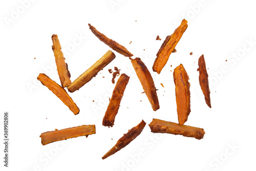 Sweet potato fried on a white background.