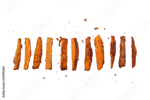 Sweet potato fried on a white background.