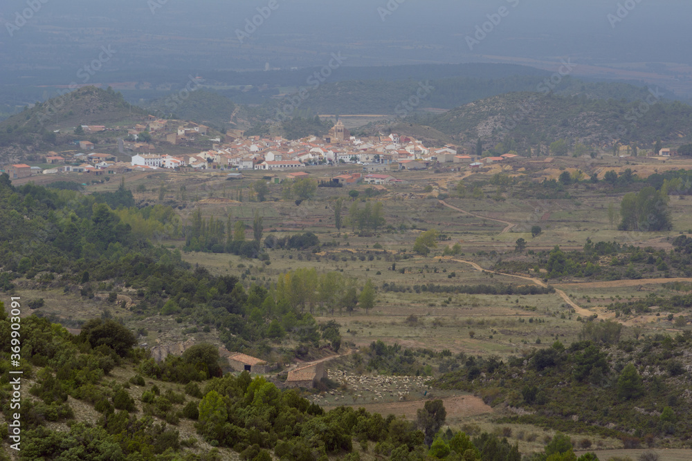 Vista general del pueblo de Pina de Montalgrao, en la provincia de Castellón. Comunidad Valenciana. España. Europa