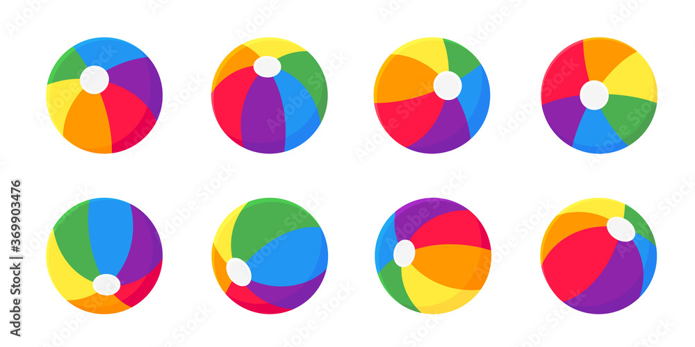 Beach ball flat style design vector illustration icon sign set collection isolated on white background. Retro styled inflatable toy for summer games or holidays. Beach ball flat style design vector illustration icon sign set collection isolated on white background. Retro styled inflatable toy for summer games or holidays.
