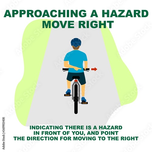 Cycling rules for traffic safety, approaching a hazard move right bicycle hand signals.