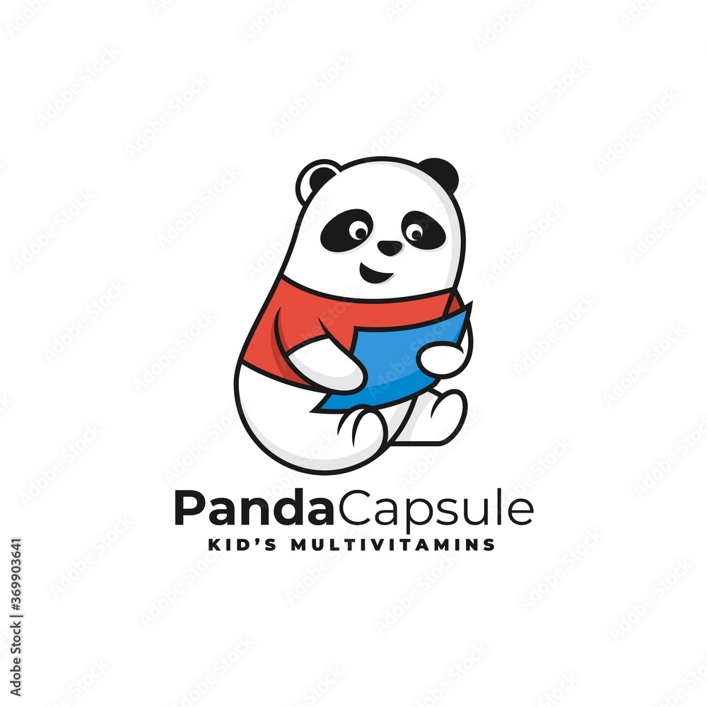 Vector Logo Illustration Panda Capsule Simple Mascot Style. Vector Logo Illustration Panda Capsule Simple Mascot Style.
