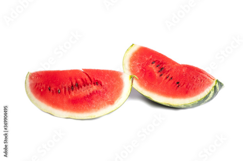 slices of ripe juicy red watermelon isolated on white background