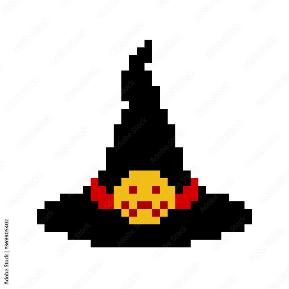 Witch hat pixels. 8 bit Pixel art vector illustration.